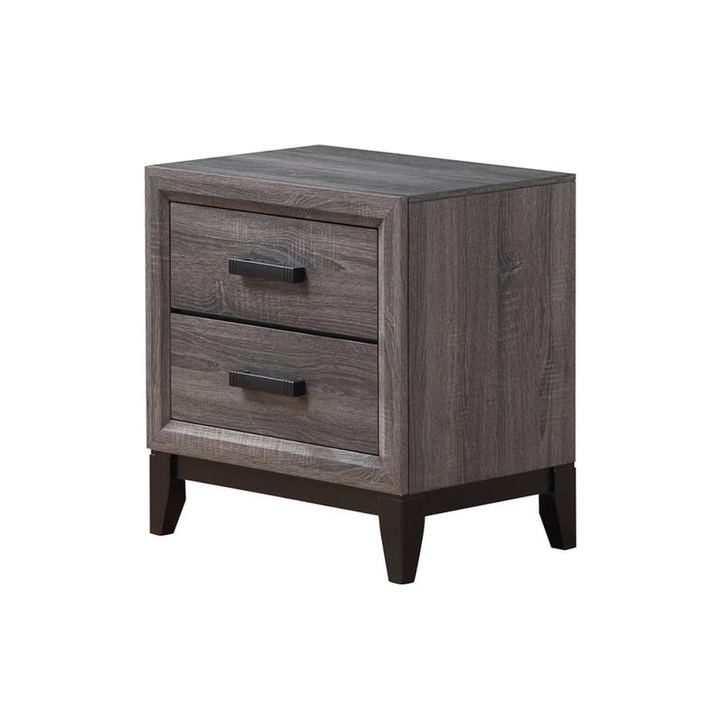 Modern 2-Drawer Nightstand with Kennin Center Glide, Grey Foil Finish and Black Hardware