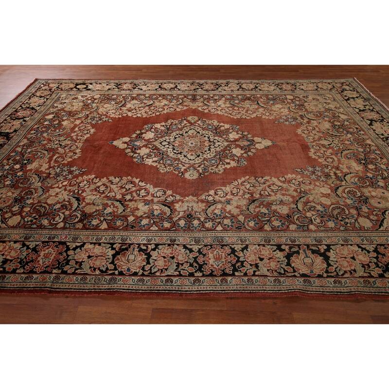 Orange Mahal Persian Antique Area Rug Hand-Knotted Wool Carpet - 9'0"x 12'7"
