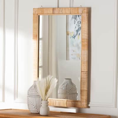 Lankston Bohemian Natural Rattan Accent Wall Mirror