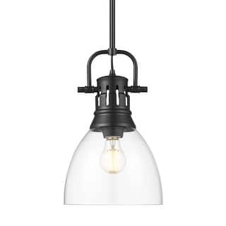 Yep by Golden Lighting Duncan 1-light 9in rod hung Pendant in Matte Black and Clear Glass
