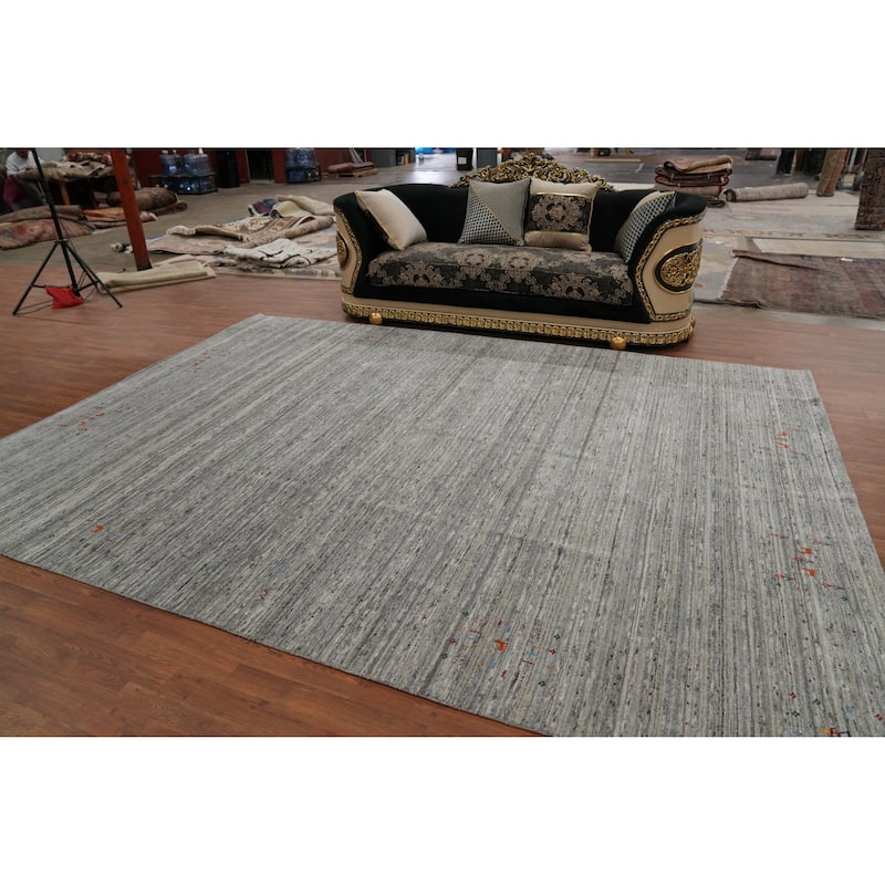 Hand Knotted Oriental 100% Wool Carpet Tribal Animal Pictorial Greys & Charcoal Gabbeh Area Rug - 12' 6'' X 9' 2''
