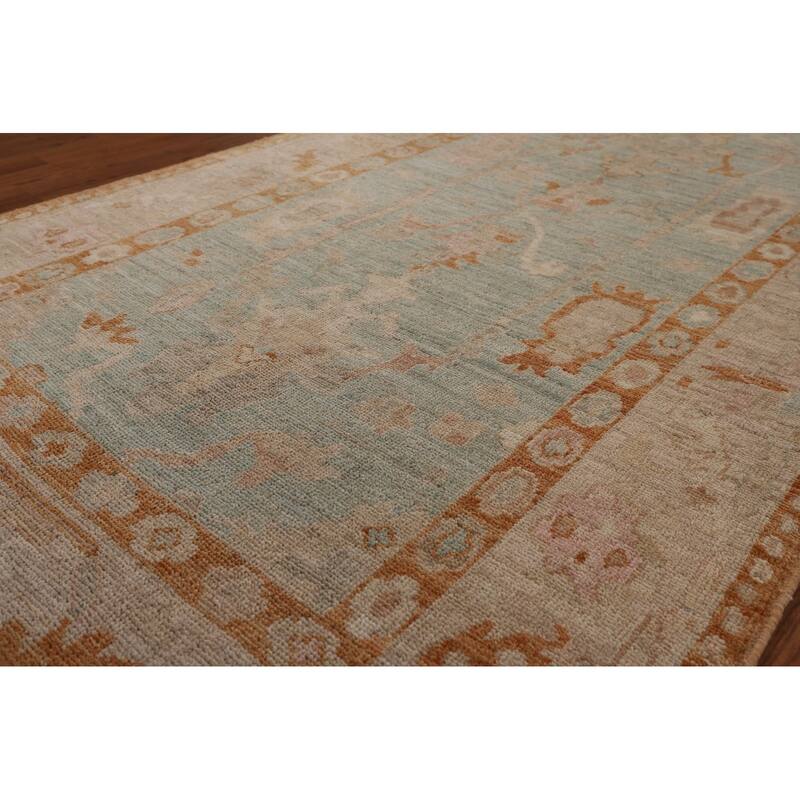 Vegetable Dye Oushak Turkish Runner Rug Handmade Wool Carpet - 4'0" x 12'2"