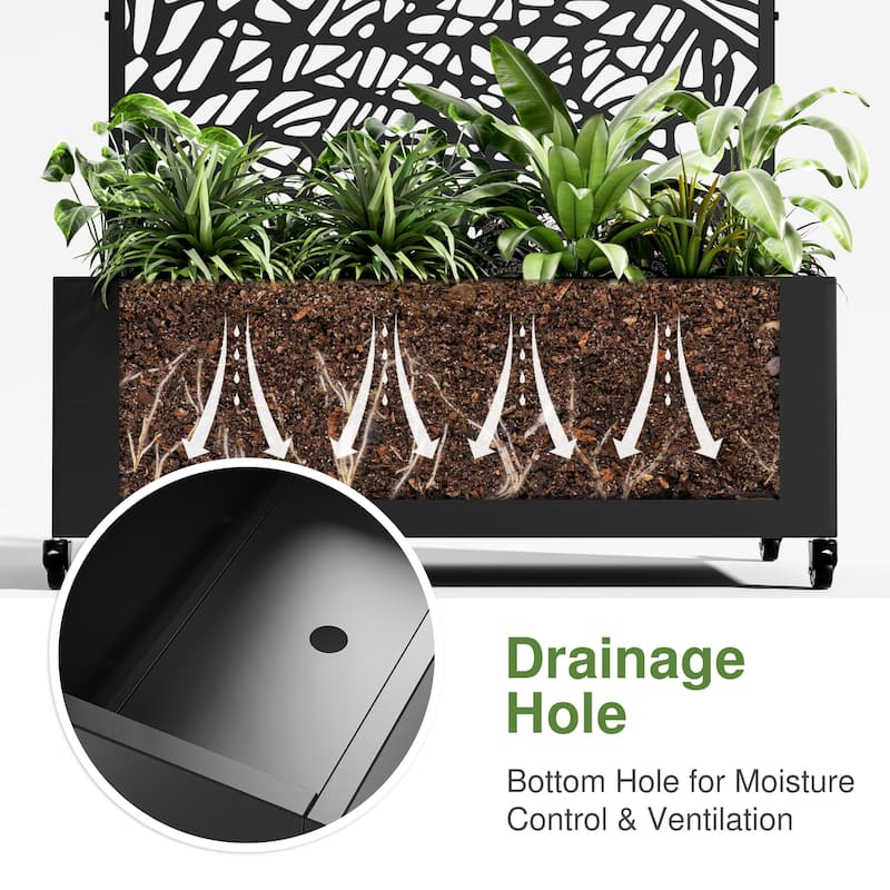 Metal Movable Planter Box with Trellis Privacy Screen Planter Box with Lockable Wheels