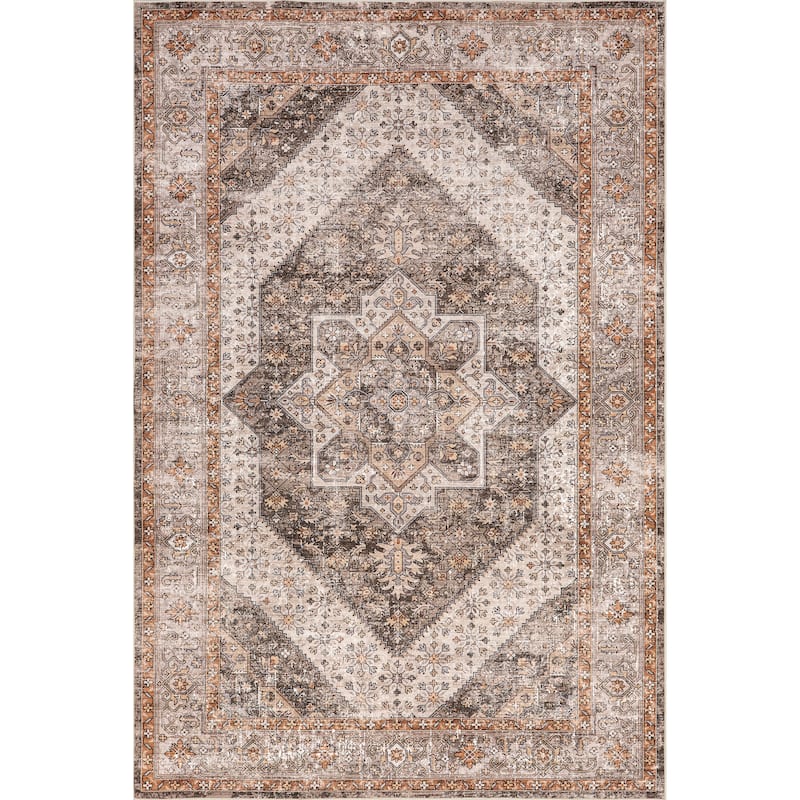 Nuloom Sanna Distressed Medallion SplashGuard Machine Washable Area Rug