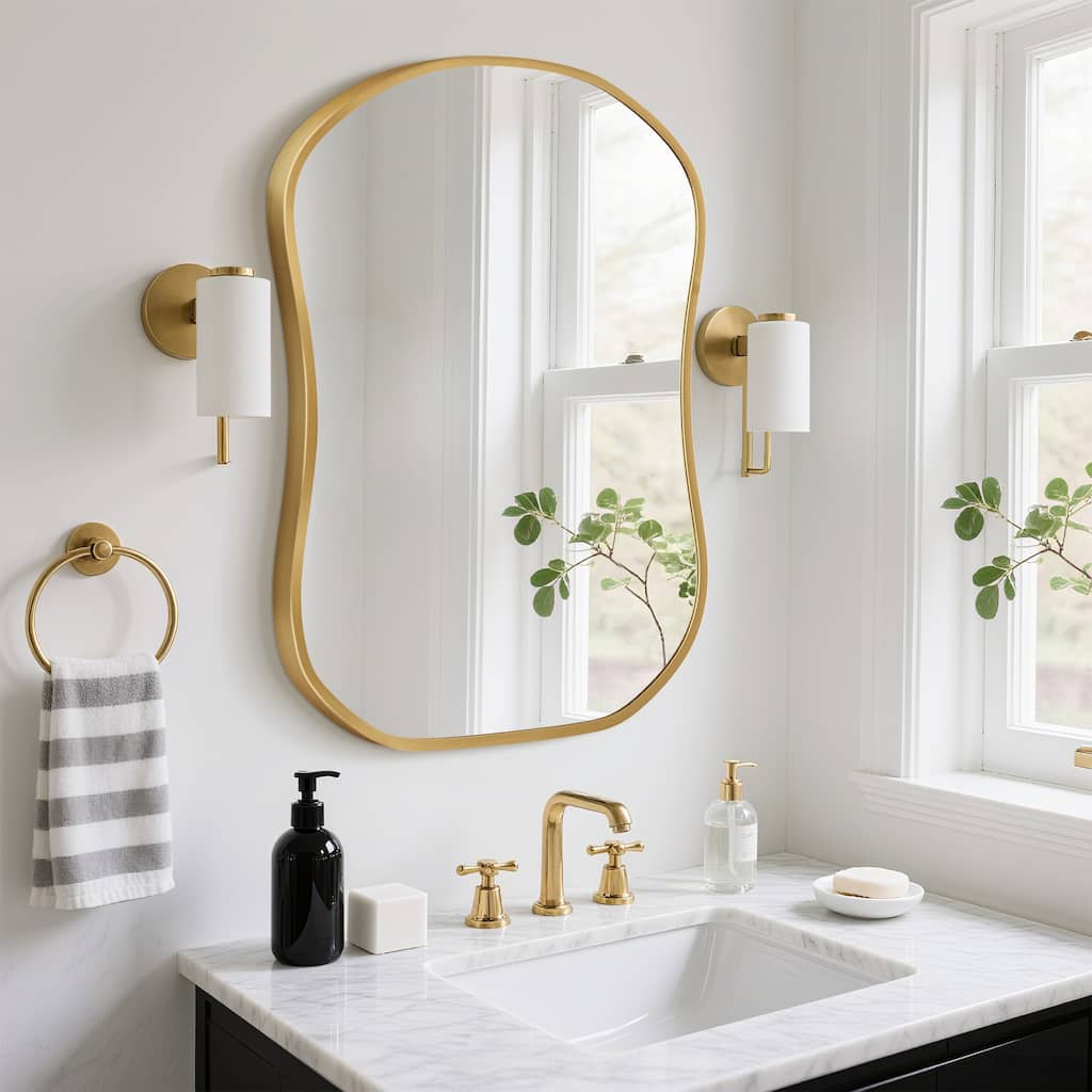 Gourd-Shaped Aluminum Alloy Framed Wall Mirror Asymmetrical Irregular Wall Mirror