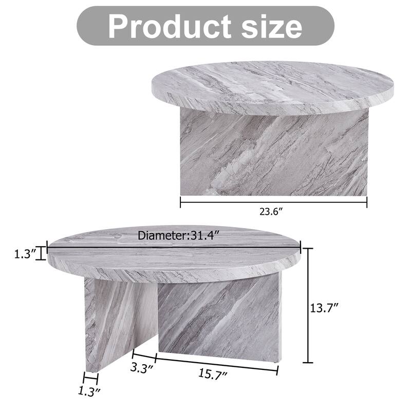 A white MDF material circular patterned coffee table, a 31.4-inch white center table, modern coffee table