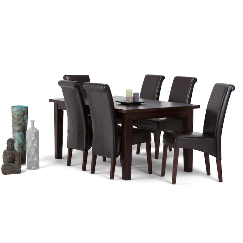 WYNDENHALL Franklin Transitional 7 Pc Dining Set with 6 Upholstered Dining Chairs and 66 inch Wide Table