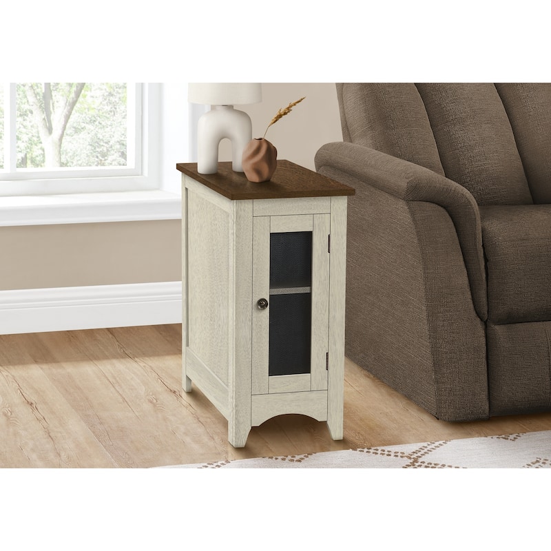 Accent Table, End, Side Table, Narrow, Nightstand, Bedroom, Lamp, Storage, Antique White Veneer, Brown Veneer, Transitional