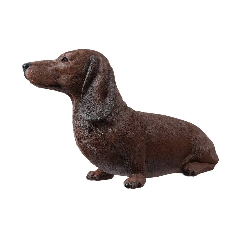 Sitting Brown Dachshund Outdoor Garden Statue - 15"