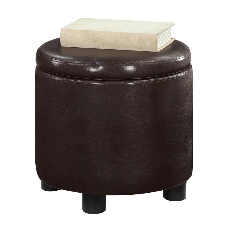 Convenience Concepts Designs4Comfort Round Accent Storage Ottoman with Reversible Tray Lid