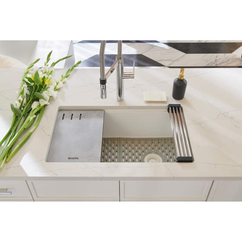 Ruvati 33-inch Granite Composite Workstation Undermount Kitchen Sink Single Bowl White - 33" x 18-1/2" - 33" x 18-1/2″