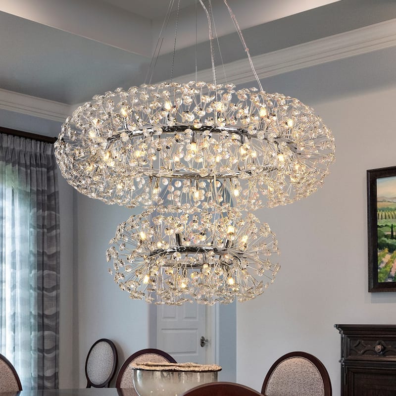 Ennu Modern Large Wagon Wheel Firework Crystal Chandelier Sputnik Pendant Lighting - W40.6" - Silver