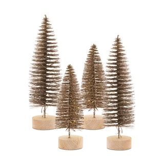 LED Lighted Bronze Bottle Brush Tree with Wood Base (Set of 4) main image 1