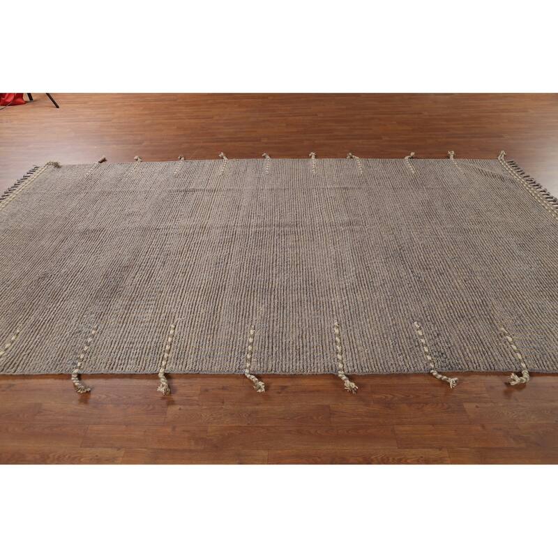 All-Over Striped Moroccan Modern Area Rug Handmade Wool Carpet - 6'8"x 11'3"
