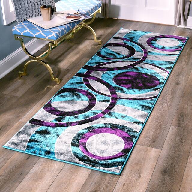 Orelsi Collection Abstract Area Rug - 2'8" x 8'1" Runner Runner - Turquoise/Purple