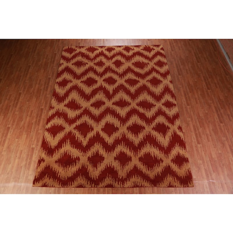 Hand Knotted Oriental 100% Wool Carpet Modern Geometric Oranges & Rust Moroccan Area Rug - 13' 4'' X 10' 0''
