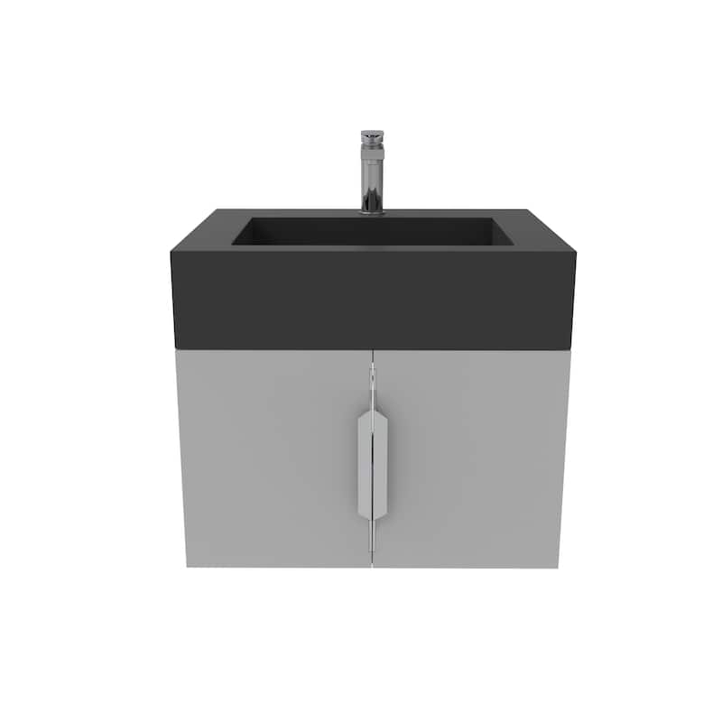 Nile 24-Inch Wall Mounted Bathroom Vanity Set w/ Black Top - Brushed Nickel Finish - Grey