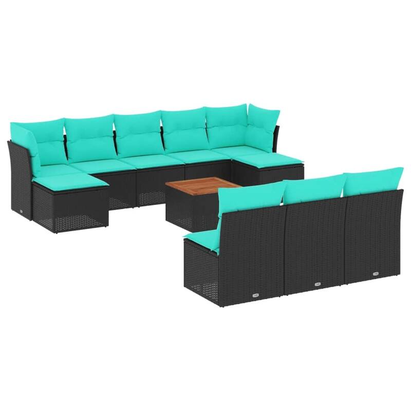 vidaXL 11 Piece Patio Sofa Set with Cushions Black Poly Rattan - 24.4 x 24.4 x 27.2