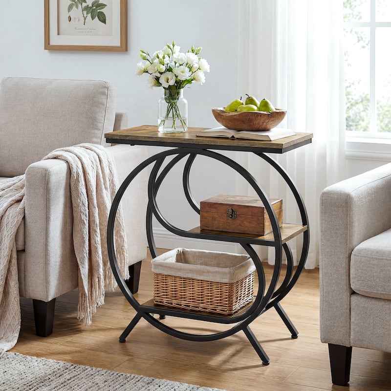 3-Tier Industrial End Table for Living Room - 1-Piece