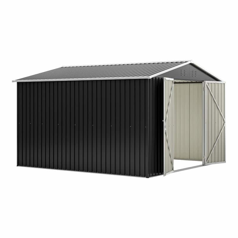 10' x 10' Outdoor Metal Storage Shed, Heavy-Duty Frame with Lockable Double Doors, All-Weather Garden Tool Shed