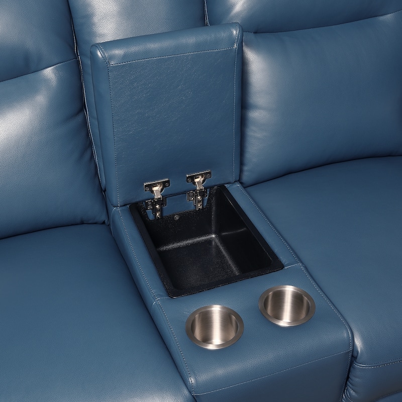 Steve Silver Top Grain Leather Ocean Blue Power Reclining Console Loveseat