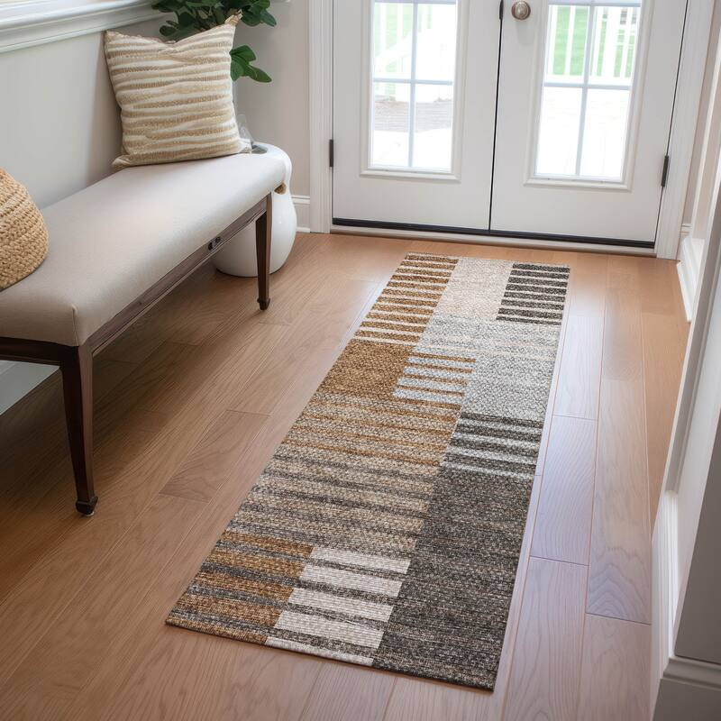 Machine Washable Indoor/ Outdoor Chantille Contemporary Stripes Rug - Paprika - 2'3" x 7'6"
