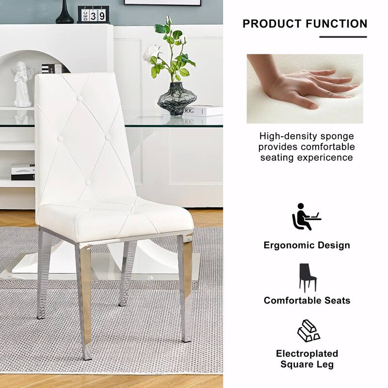 Modern Light Luxury Dining Chairs with PU Back and Electroplated Legs（Set of 2）