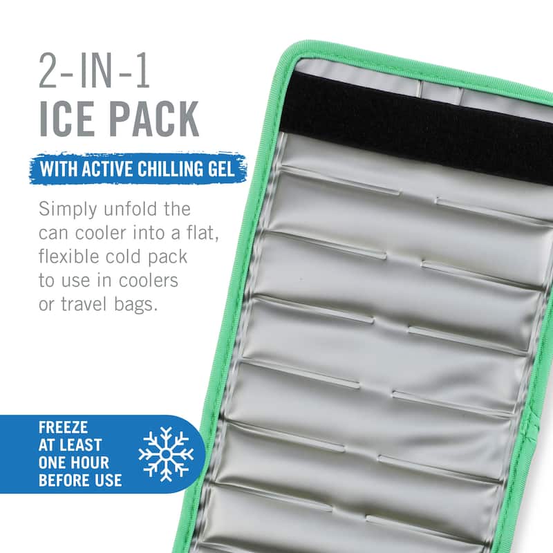 HOST Insta-Chill Slim Can Cooler Flexible Freezable Gel and Ice Pack for 12oz Slim Cans, Green