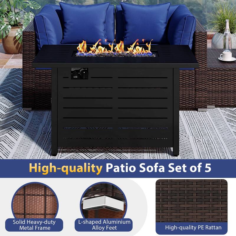 Costway 5 PCS Patio Furniture Set Heavy-duty Frame Rattan Sofa Set - See Details