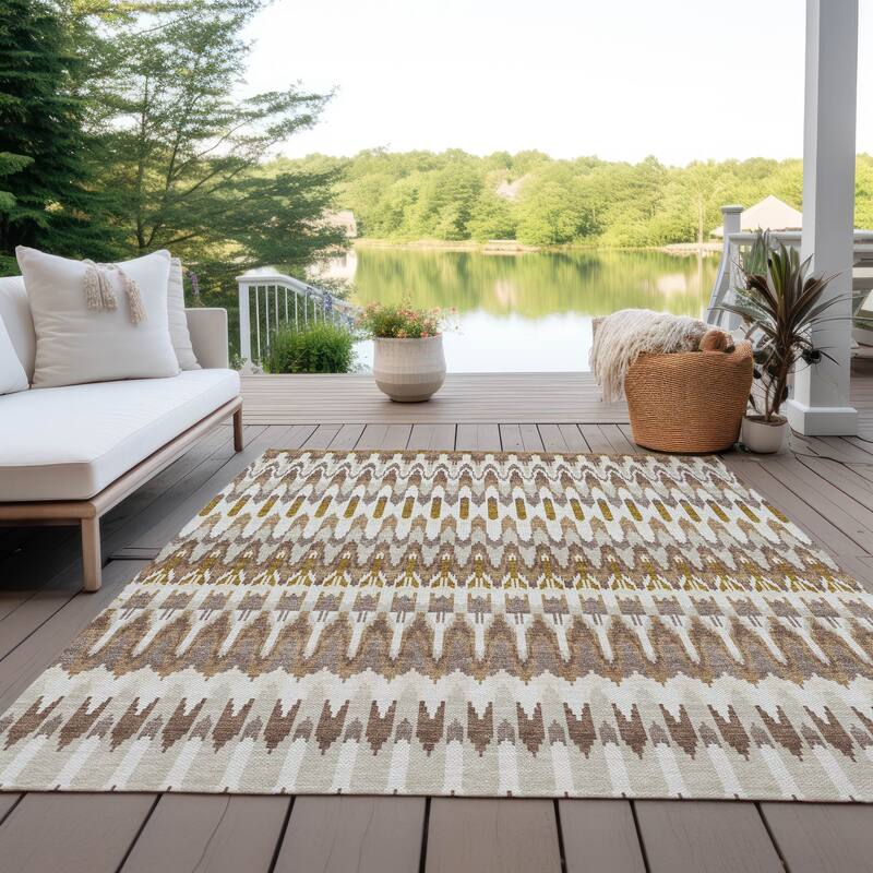Machine Washable Indoor/ Outdoor Chantille Moroccan Rug - Brown - 5' x 7'6"