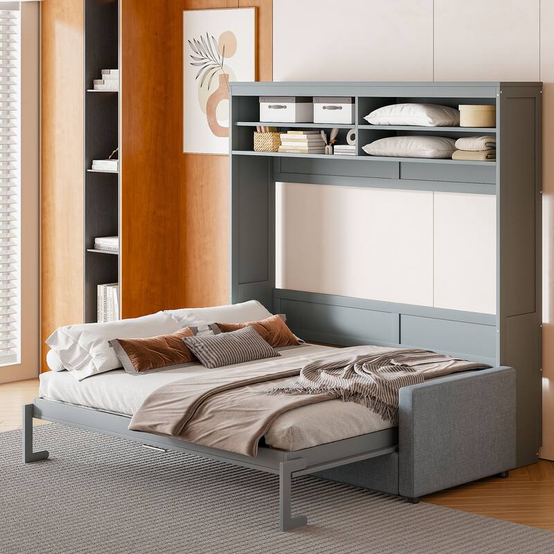 Queen Size Murphy Bed Wall Bed with Sofa by Harper&Bright Designs