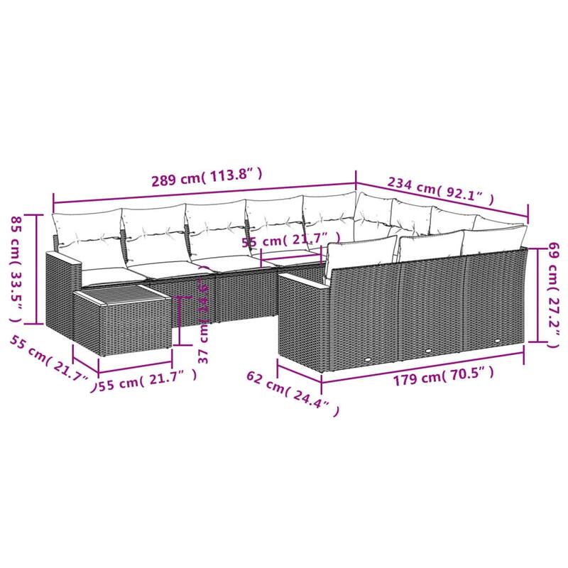 vidaXL Garden Sofa Set Black, Cream White - 21.7 x 21.7 x 14.6 in