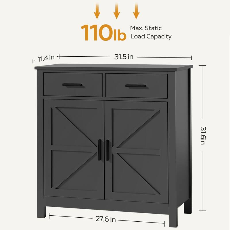 Versatile Buffet Cabinet with 2 Drawers and Ample Storage Space, for Living Room, Dining Room and Entryway