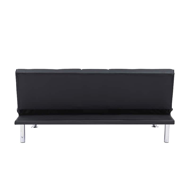 Black Leather Futon Sofa Bed, Convertible Sleeper Loveseat Couch - On ...