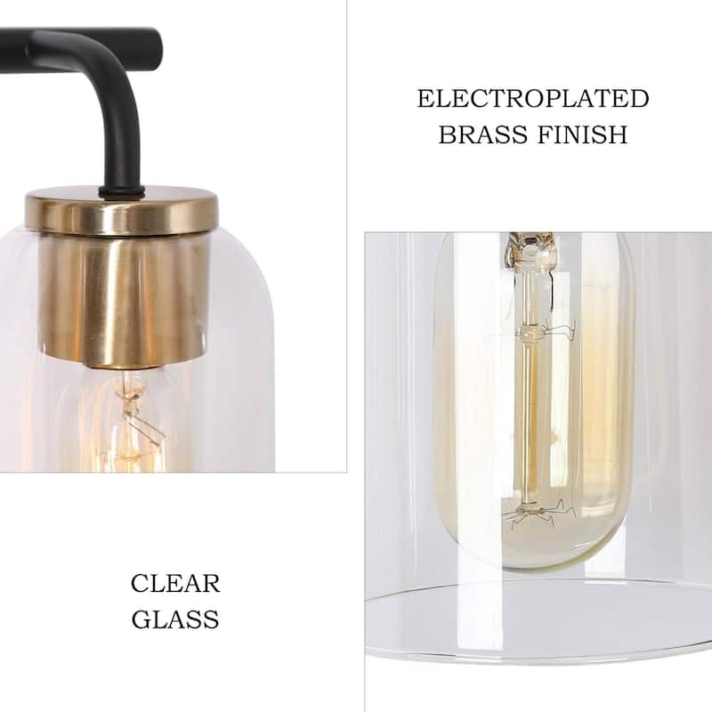 Modern 3-Light Black Gold Linear Bathroom Vanity Light Cylinder Glass Wall Sconces