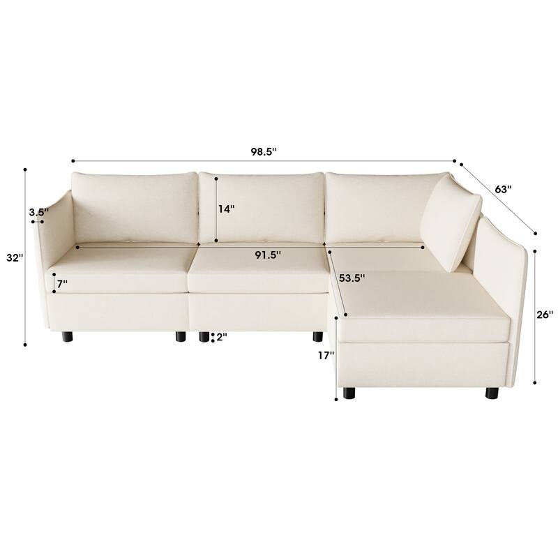 98.5'' Customizable Modular 4-Seat Sectional Sofa with Storage, High-Density Foam, and Pocket Springs for Versatile Layouts