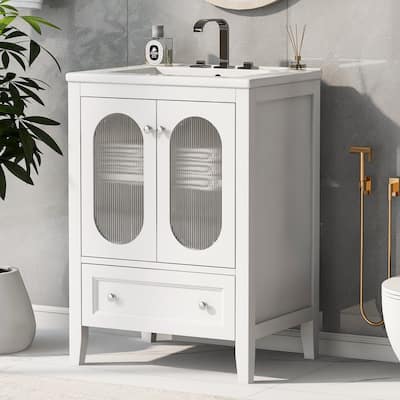 24" Bathroom Vanity with Sink, Bathroom Vanity Cabinet with One Drawer and Doors, Adjustable Shelf, Solid Wood and MDF