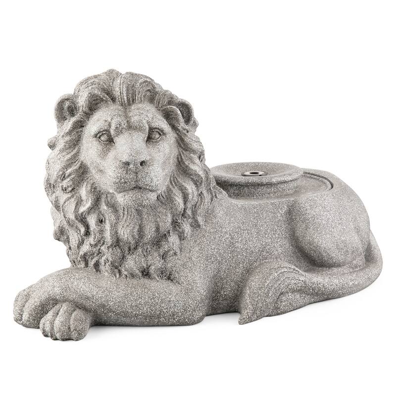 Glitzhome 20"L Zen-Style Lying Lion Polyresin Outdoor Fountain with Pump and LED Light