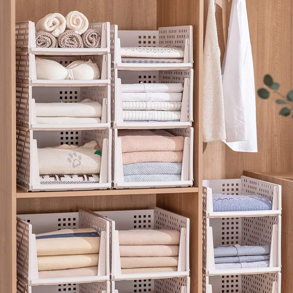 HANAMYA Folding and Stackable Storage Shelf, Set of 4