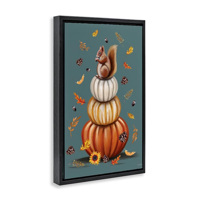 Stupell Squirrel Atop Pumpkin Stack Framed Floater Canvas Wall Art Design By Elizabeth Tyndall