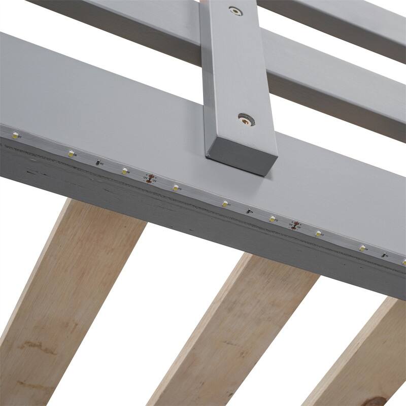 Solid Wood Loft Bed with Built-in Wardrobe and 4-Tier Storage Shelves, Full Size Loft Bedframe with LED Light and Ladder