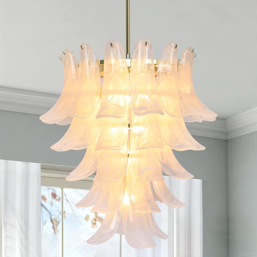Lumira Modern Vintage Glam 12-Light Multi-Tiered Petal Chandelier Cloud Art Glass Ceiling Light - Diameter 25" × Height 27"