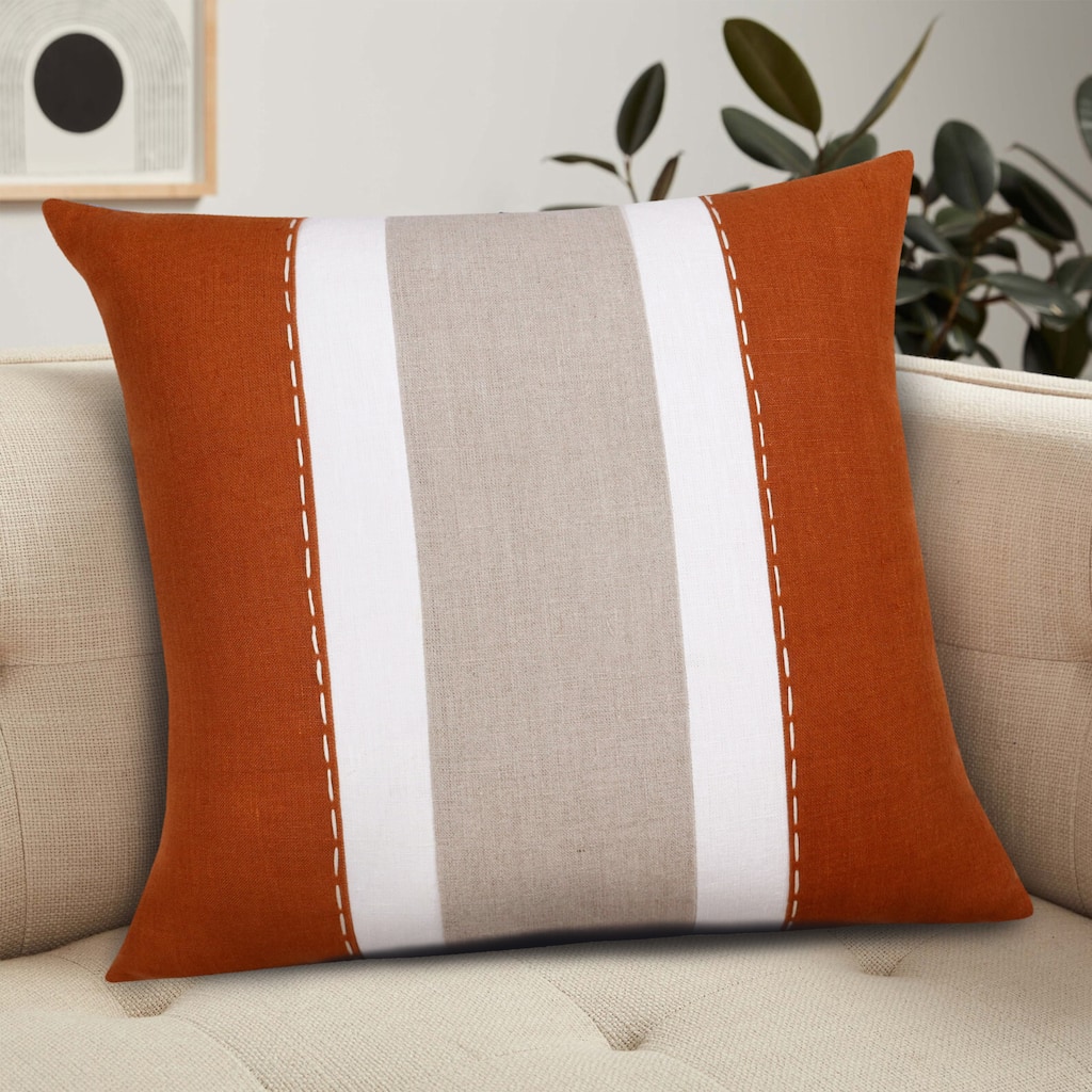 Sevita Hand-Woven Striped Linen Throw Pillow, 20" x 20"