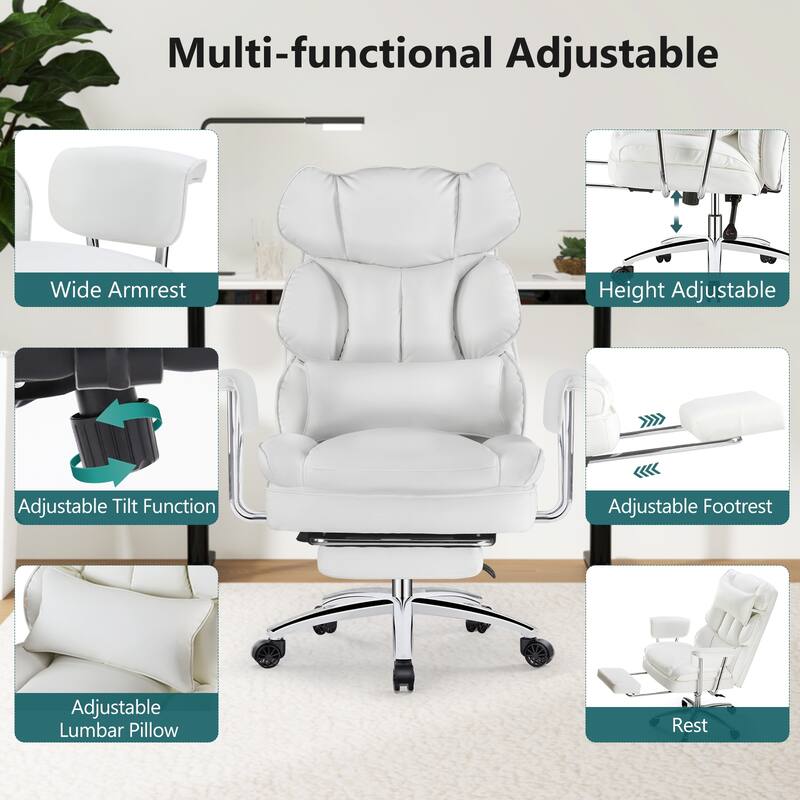 Office chair - high backrest with footstool and lumbar cushion