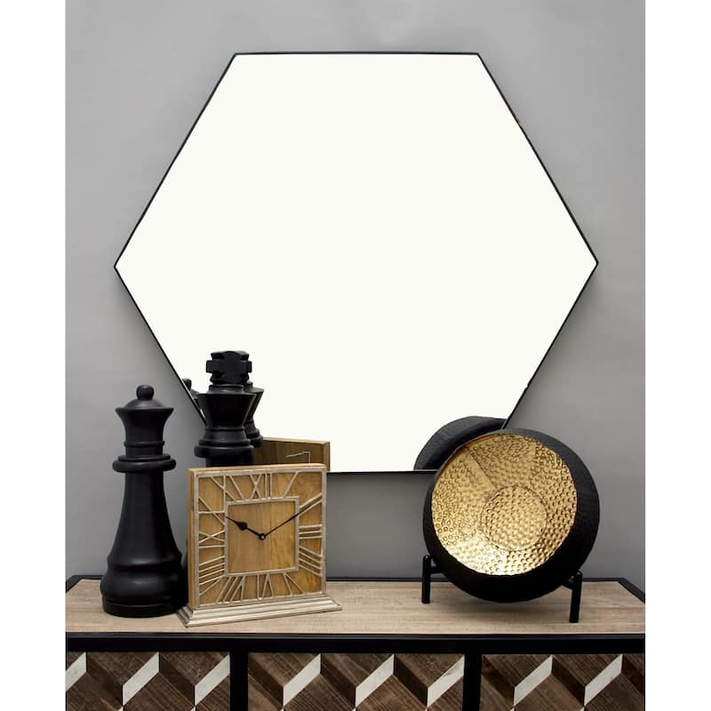 Wooden Hexagon Room Wall Mirror with Thin Minimalistic Frame - Black or Gold - CosmoLiving by Cosmopolitan