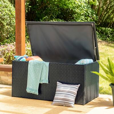 Glitzhome 140 Gallon 52.75"L Outdoor Patio Oversize Storage Bench Wicker Table Deck Box