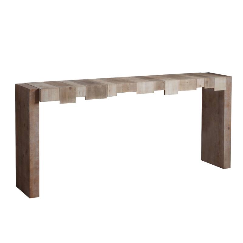 Roomfitters 71 Inch Rustic Wood Console Table with Sculpted Block Design, Natural Finish
