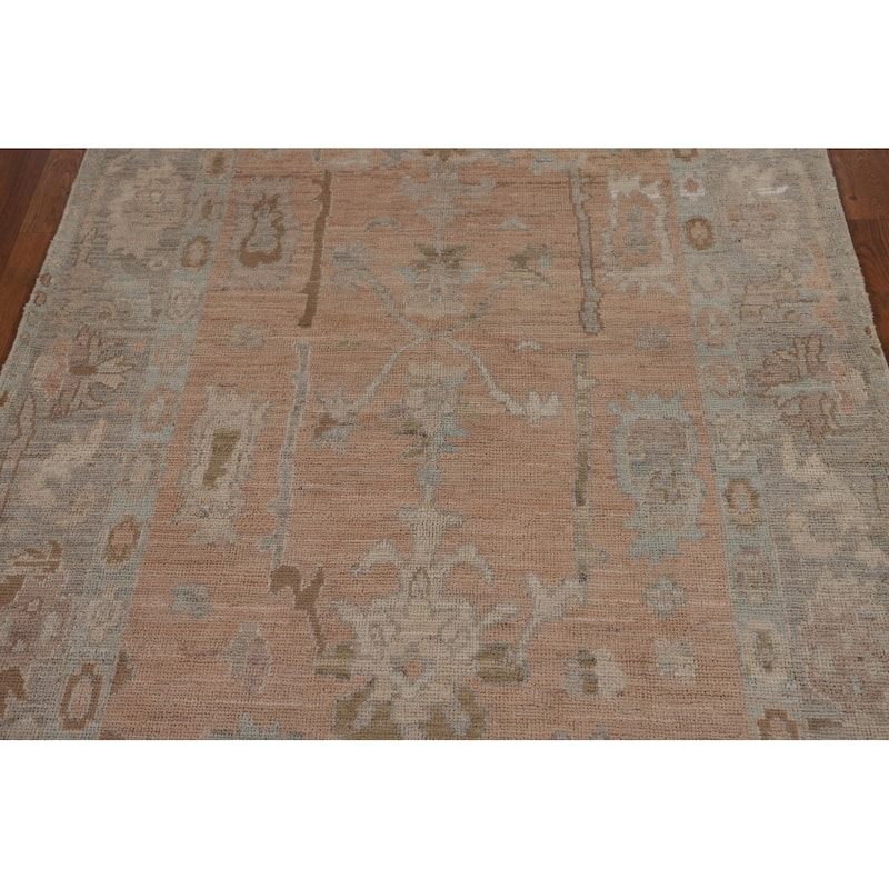 Vegetable Dye Pink Oushak Oriental Area Rug Hand-Knotted Wool Carpet - 3'11"x 5'10"