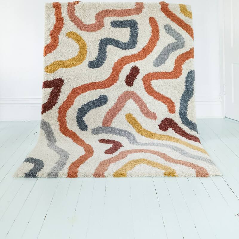 Duret Abstract Lines Contemporary Shag Area Rug