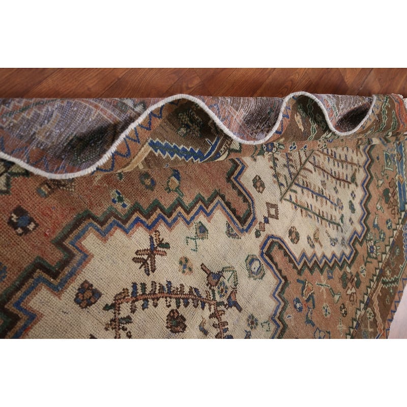 Geometric Orange Bakhtiari Persian Vintage Rug Hand-Knotted Wool Carpet - 4'9" x 9'10"